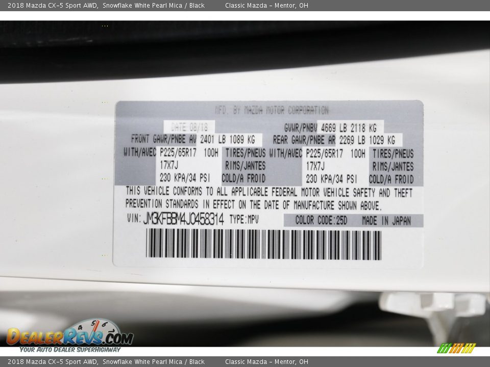 2018 Mazda CX-5 Sport AWD Snowflake White Pearl Mica / Black Photo #19