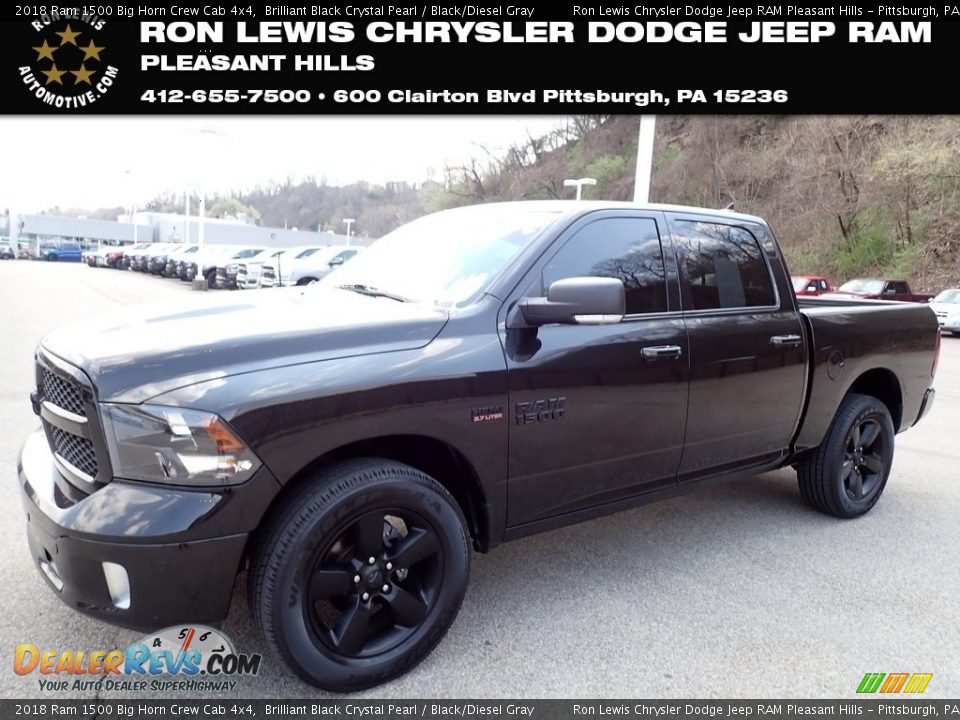 2018 Ram 1500 Big Horn Crew Cab 4x4 Brilliant Black Crystal Pearl / Black/Diesel Gray Photo #1