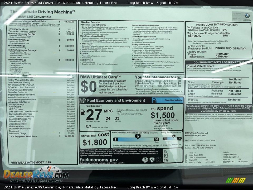 2021 BMW 4 Series 430i Convertible Window Sticker Photo #25