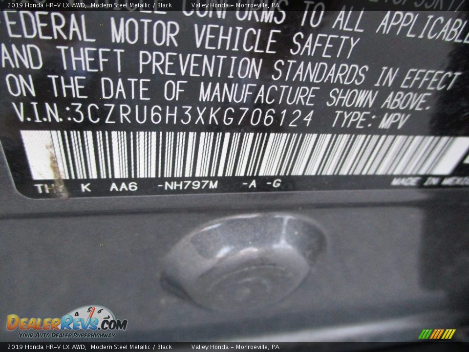 2019 Honda HR-V LX AWD Modern Steel Metallic / Black Photo #19