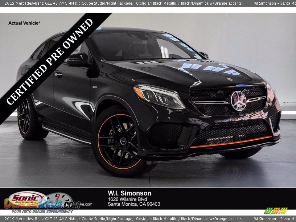2019 Mercedes-Benz GLE 43 AMG 4Matic Coupe Studio/Night Package Obsidian Black Metallic / Black/Dinamica w/Orange accents Photo #1