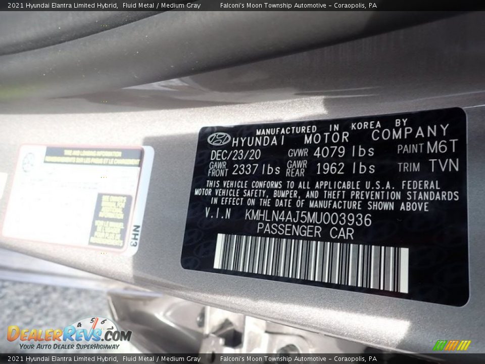 2021 Hyundai Elantra Limited Hybrid Fluid Metal / Medium Gray Photo #12