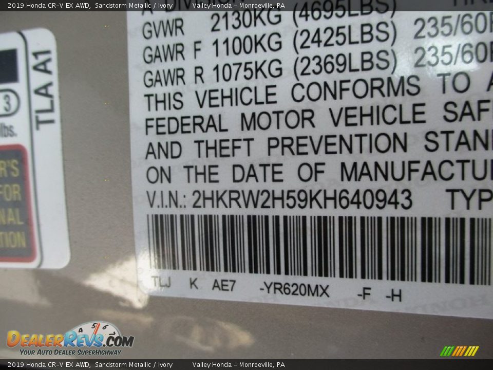 2019 Honda CR-V EX AWD Sandstorm Metallic / Ivory Photo #19
