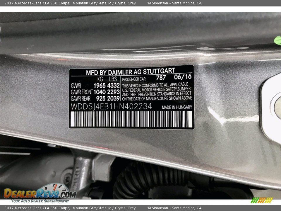 2017 Mercedes-Benz CLA 250 Coupe Mountain Grey Metallic / Crystal Grey Photo #33
