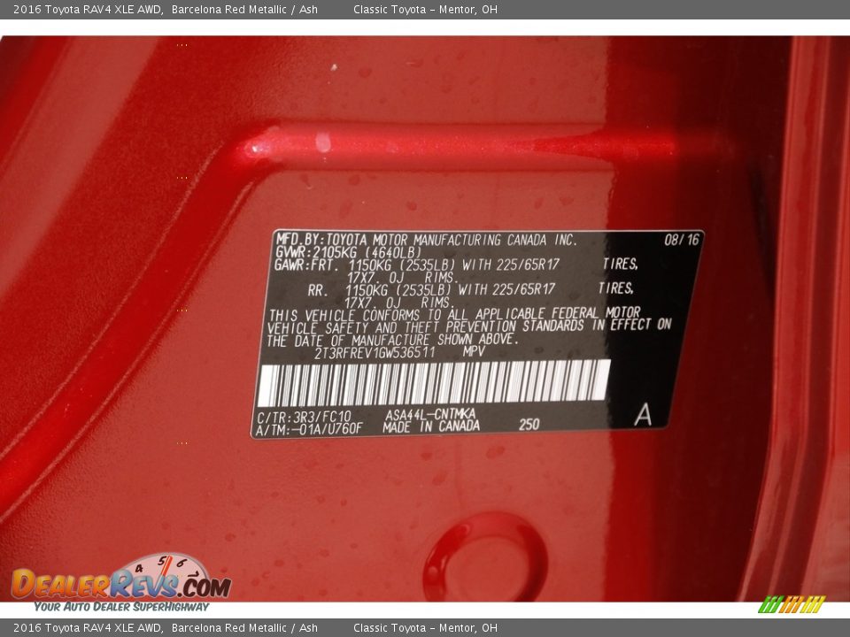 2016 Toyota RAV4 XLE AWD Barcelona Red Metallic / Ash Photo #20