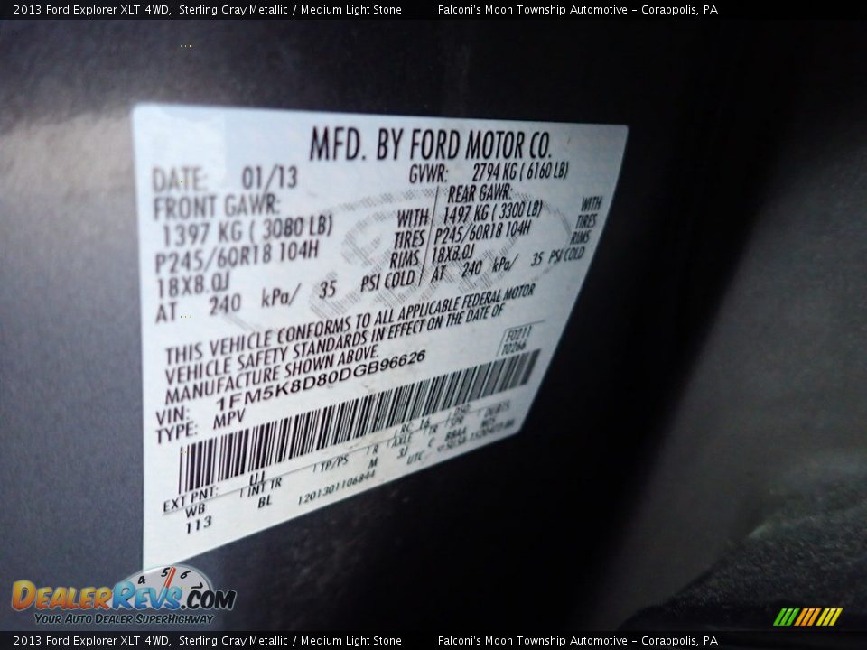 2013 Ford Explorer XLT 4WD Sterling Gray Metallic / Medium Light Stone Photo #23