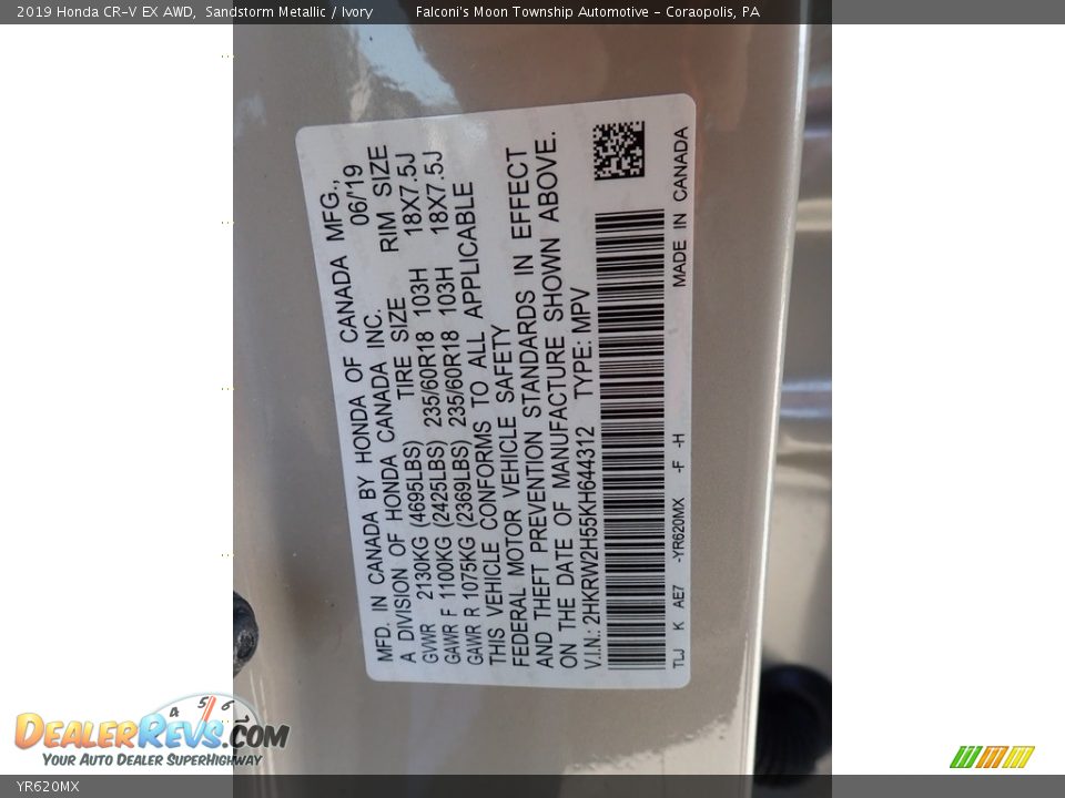 Honda Color Code YR620MX Sandstorm Metallic