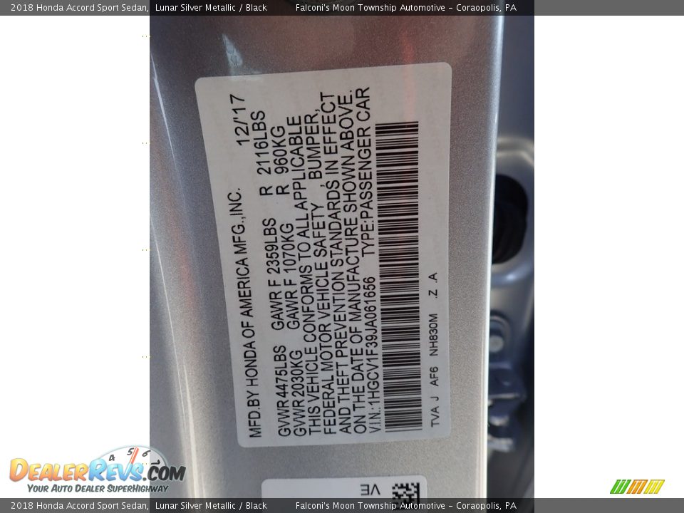 2018 Honda Accord Sport Sedan Lunar Silver Metallic / Black Photo #23