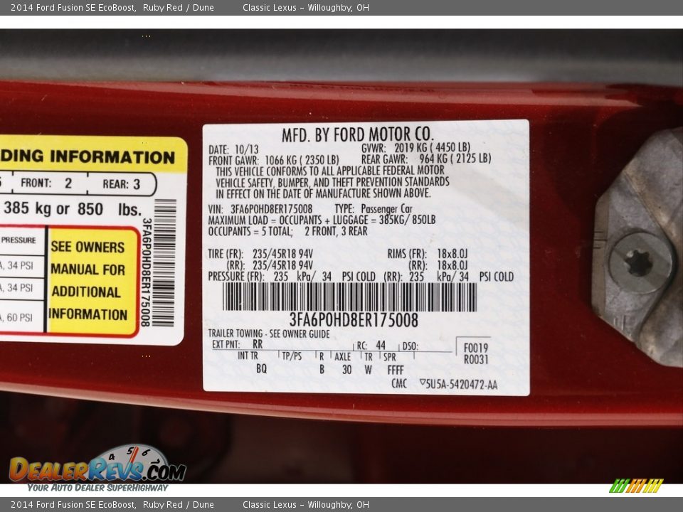 2014 Ford Fusion SE EcoBoost Ruby Red / Dune Photo #19
