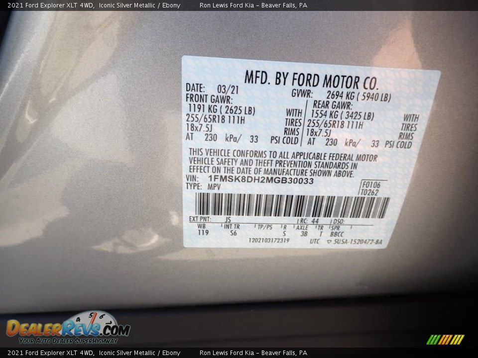 2021 Ford Explorer XLT 4WD Iconic Silver Metallic / Ebony Photo #17