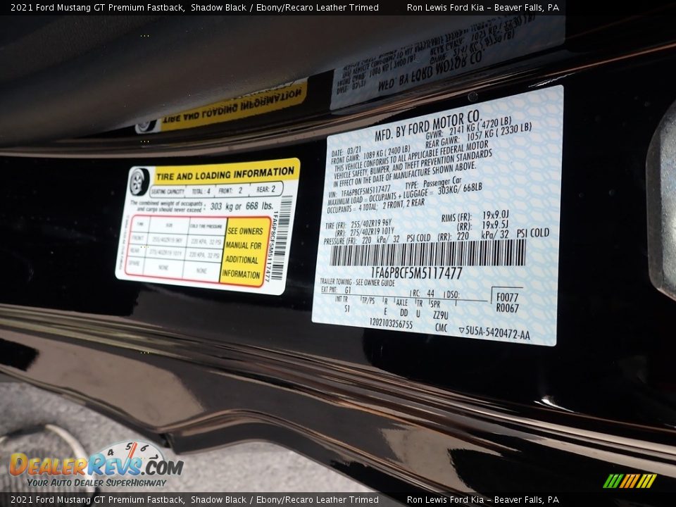 2021 Ford Mustang GT Premium Fastback Shadow Black / Ebony/Recaro Leather Trimed Photo #16