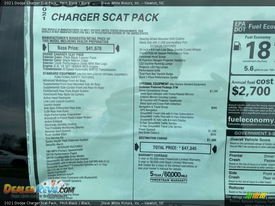 2021 Dodge Charger Scat Pack Pitch Black / Black Photo #34