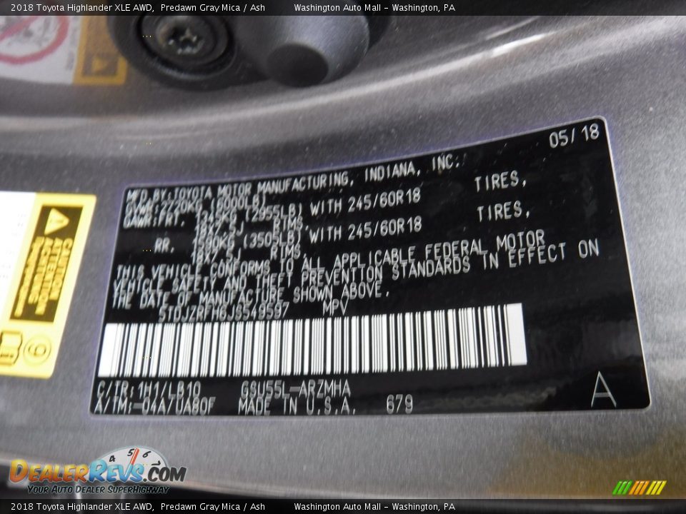 2018 Toyota Highlander XLE AWD Predawn Gray Mica / Ash Photo #34