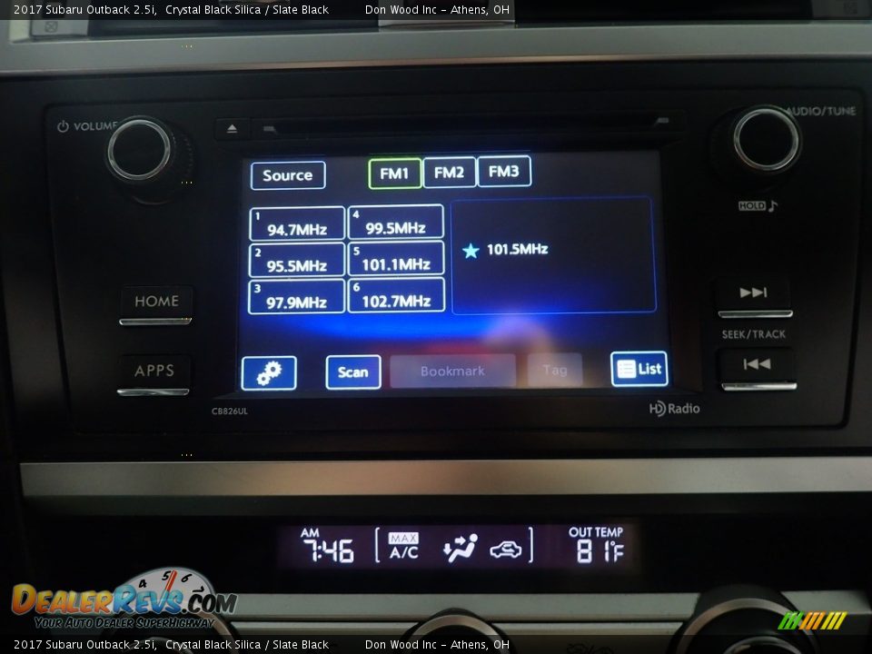 2017 Subaru Outback 2.5i Crystal Black Silica / Slate Black Photo #26