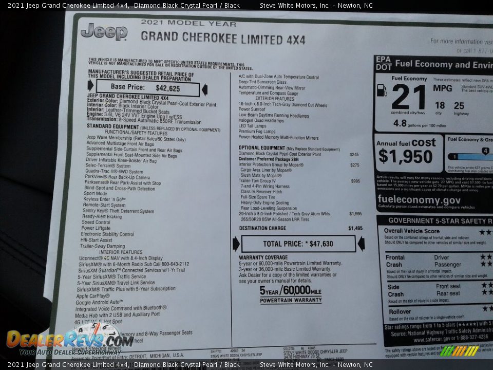 2021 Jeep Grand Cherokee Limited 4x4 Diamond Black Crystal Pearl / Black Photo #33