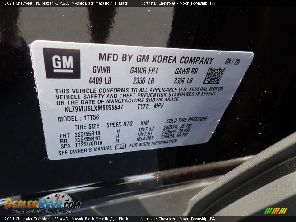 2021 Chevrolet Trailblazer RS AWD Mosaic Black Metallic / Jet Black Photo #18