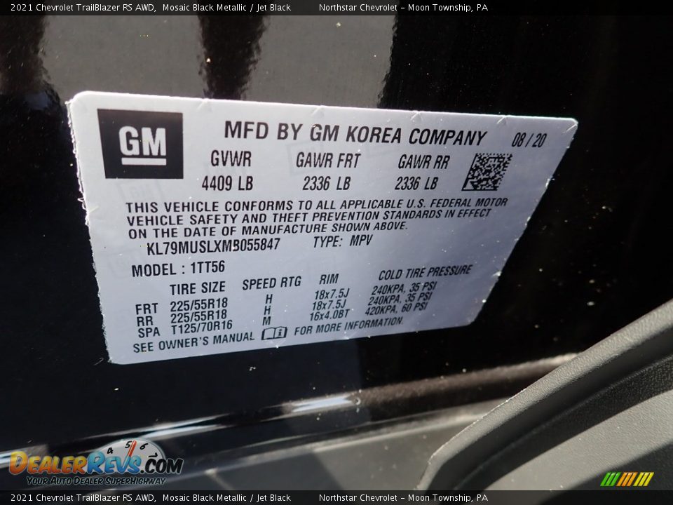 2021 Chevrolet TrailBlazer RS AWD Mosaic Black Metallic / Jet Black Photo #18