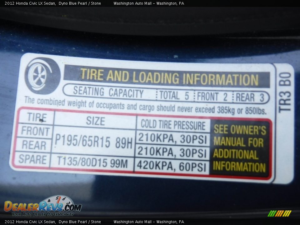 2012 Honda Civic LX Sedan Dyno Blue Pearl / Stone Photo #25