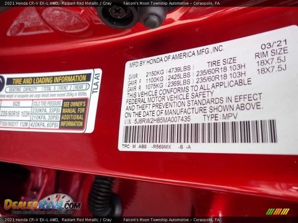 2021 Honda CR-V EX-L AWD Radiant Red Metallic / Gray Photo #12