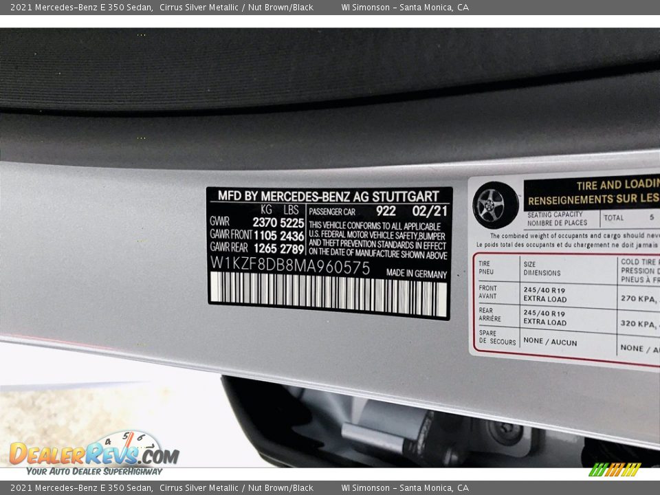 2021 Mercedes-Benz E 350 Sedan Cirrus Silver Metallic / Nut Brown/Black Photo #11