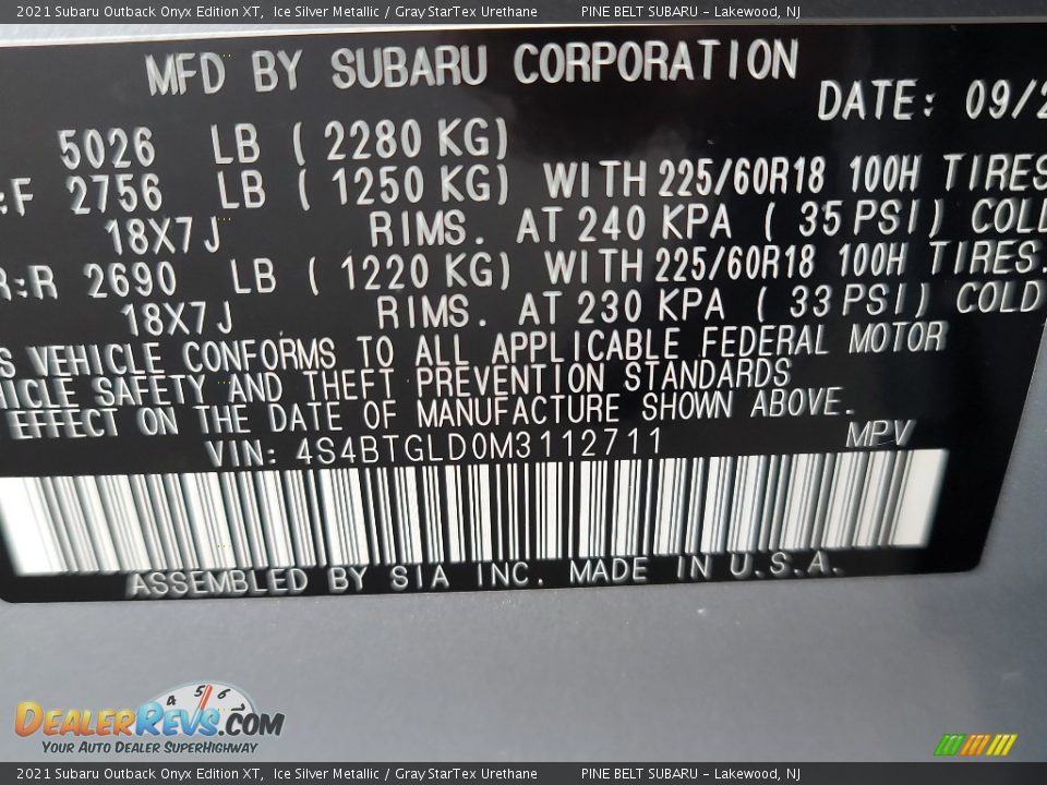 2021 Subaru Outback Onyx Edition XT Ice Silver Metallic / Gray StarTex Urethane Photo #34