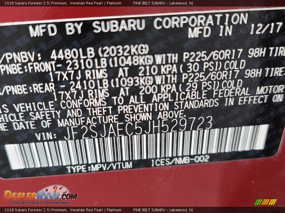 2018 Subaru Forester 2.5i Premium Venetian Red Pearl / Platinum Photo #34