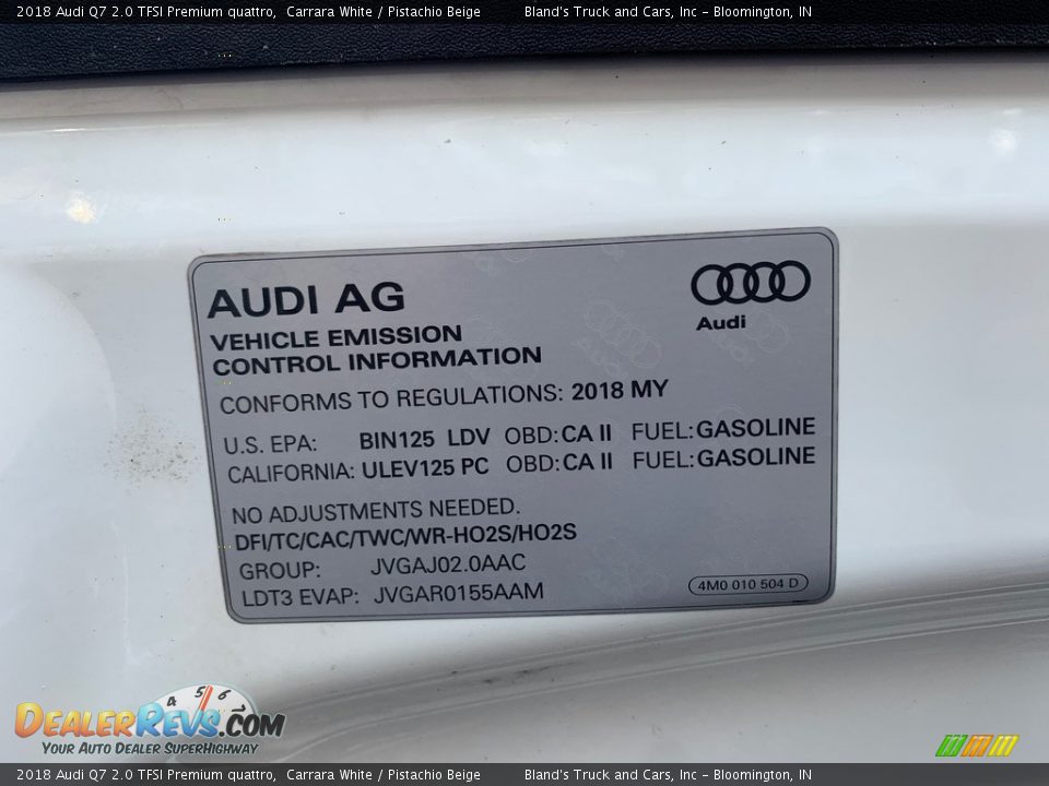 2018 Audi Q7 2.0 TFSI Premium quattro Carrara White / Pistachio Beige Photo #24