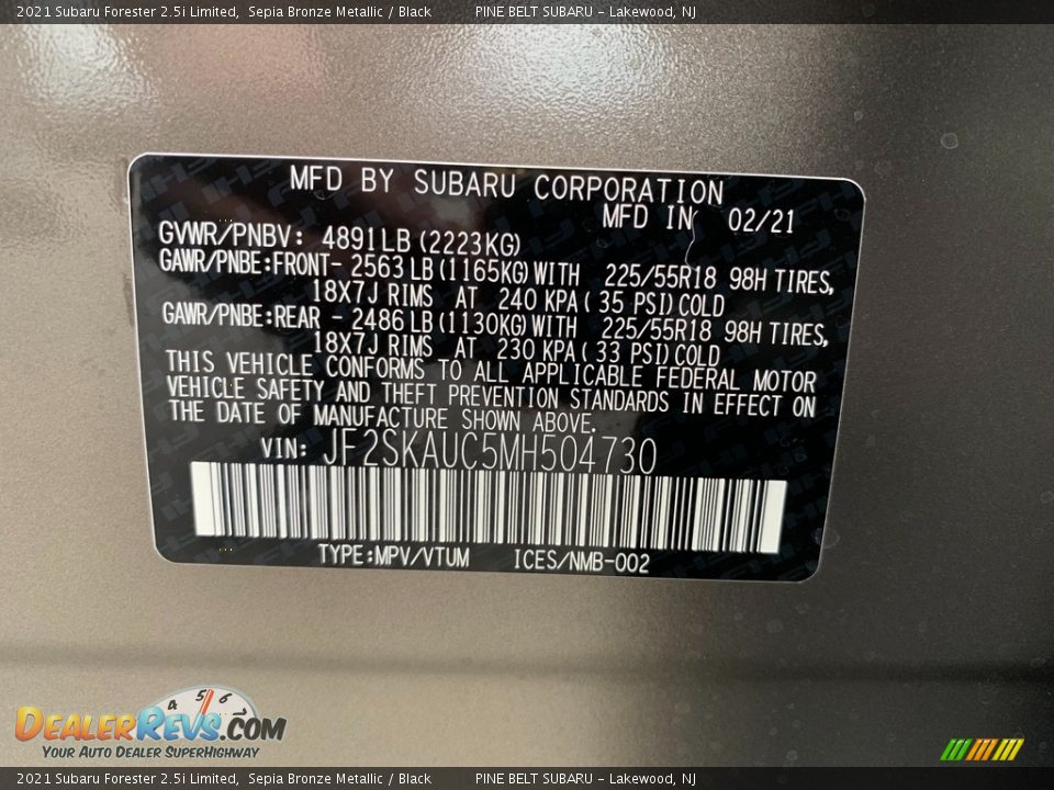 2021 Subaru Forester 2.5i Limited Sepia Bronze Metallic / Black Photo #14