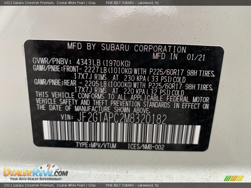 2021 Subaru Crosstrek Premium Crystal White Pearl / Gray Photo #14