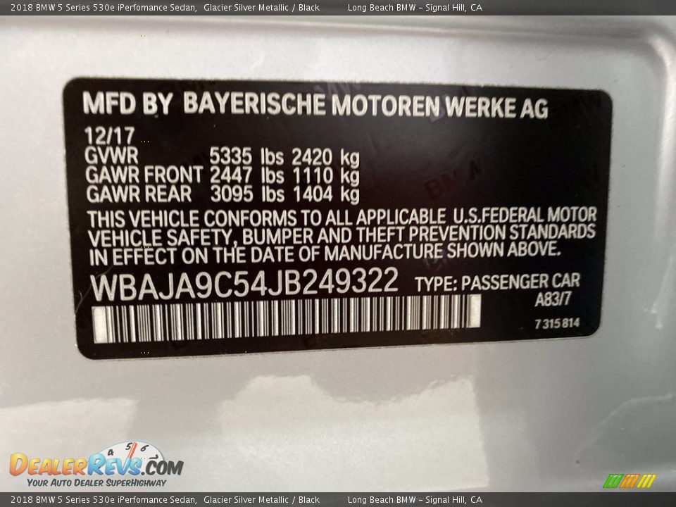 2018 BMW 5 Series 530e iPerfomance Sedan Glacier Silver Metallic / Black Photo #34