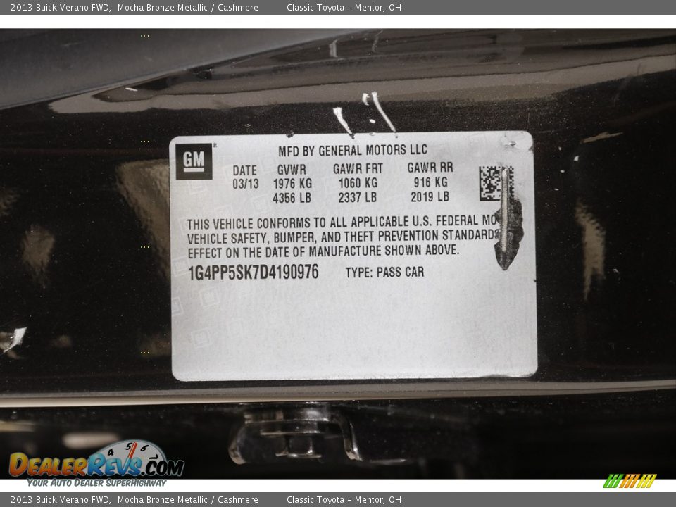 2013 Buick Verano FWD Mocha Bronze Metallic / Cashmere Photo #19