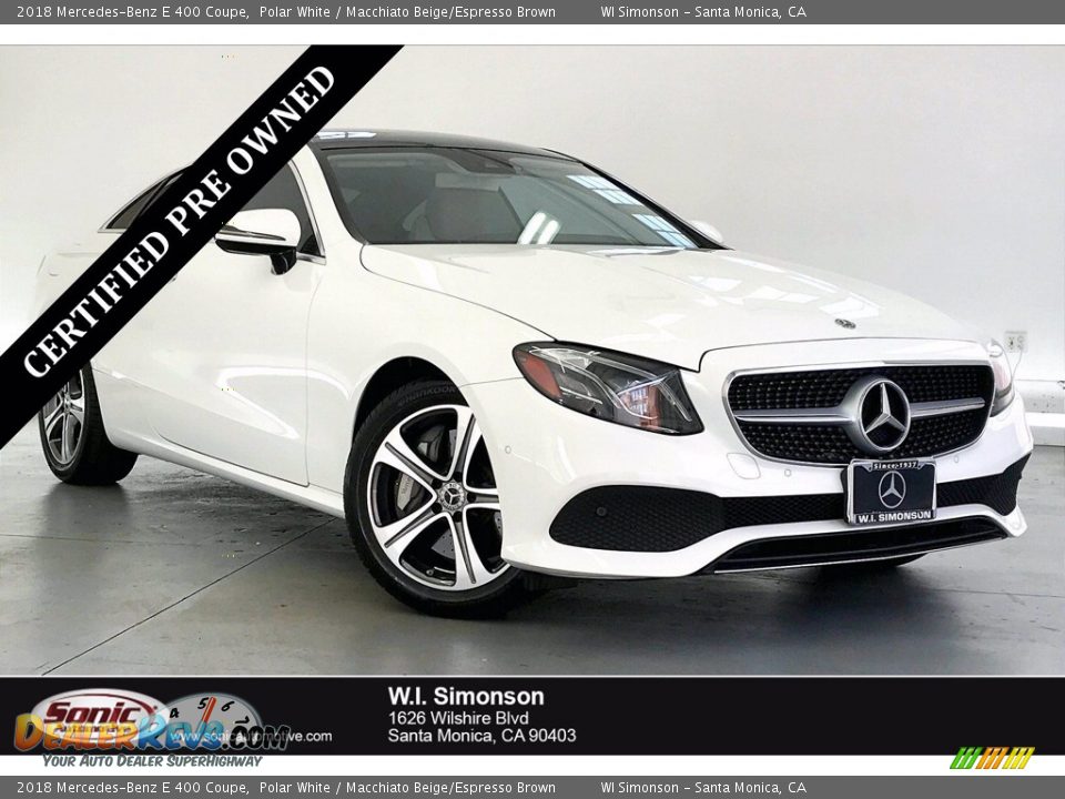 2018 Mercedes-Benz E 400 Coupe Polar White / Macchiato Beige/Espresso Brown Photo #1