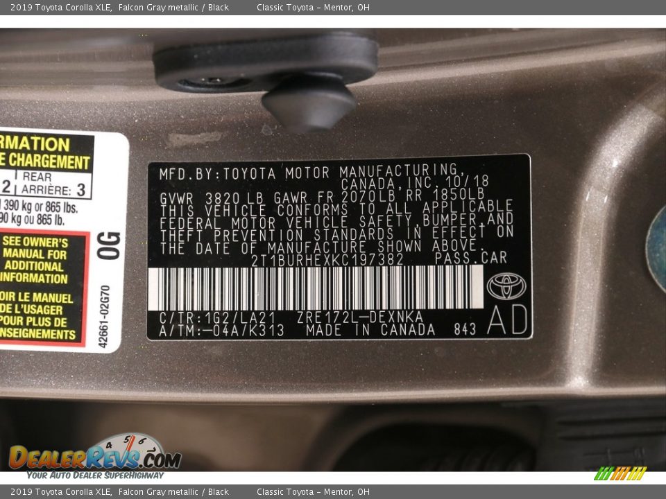 2019 Toyota Corolla XLE Falcon Gray metallic / Black Photo #19