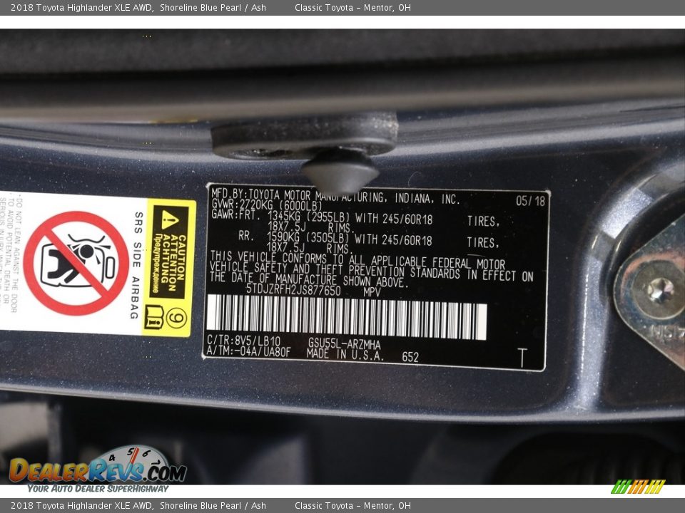 2018 Toyota Highlander XLE AWD Shoreline Blue Pearl / Ash Photo #21