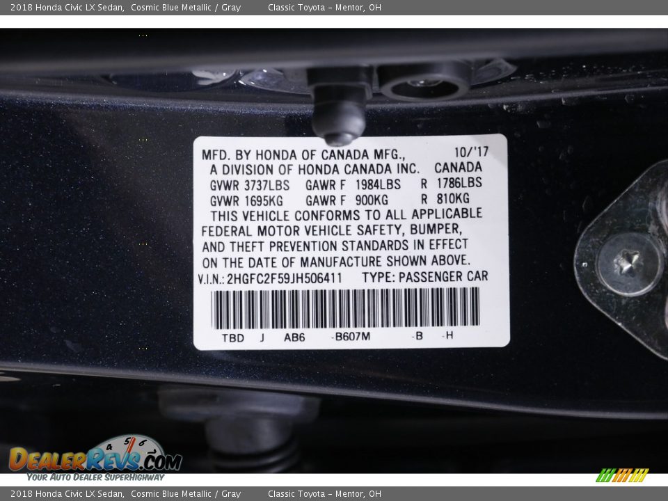 2018 Honda Civic LX Sedan Cosmic Blue Metallic / Gray Photo #18