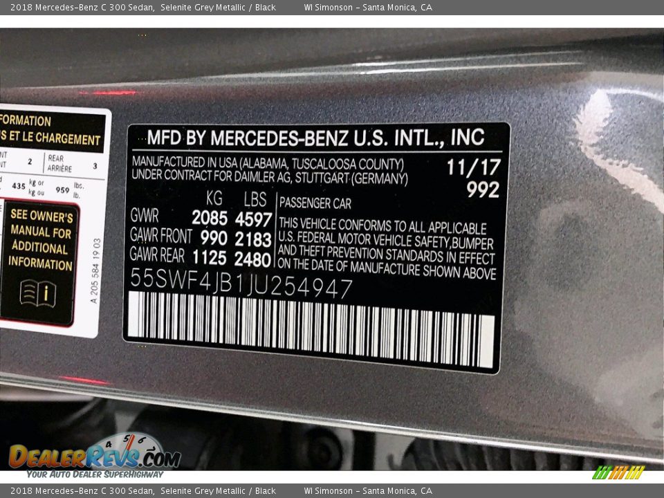 2018 Mercedes-Benz C 300 Sedan Selenite Grey Metallic / Black Photo #33