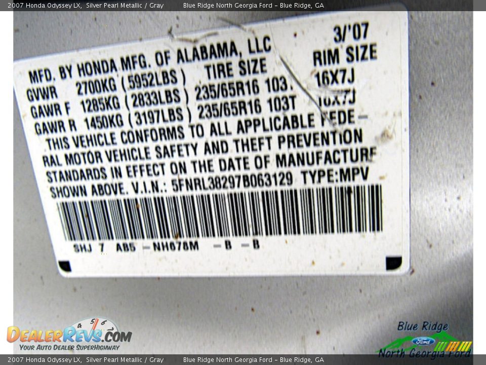 2007 Honda Odyssey LX Silver Pearl Metallic / Gray Photo #17