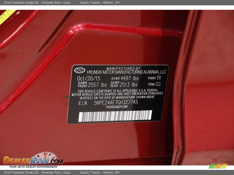 2016 Hyundai Sonata SE Venetian Red / Gray Photo #18