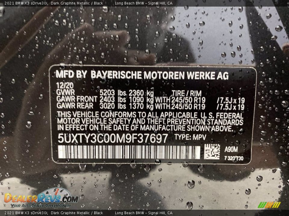 2021 BMW X3 sDrive30i Dark Graphite Metallic / Black Photo #26
