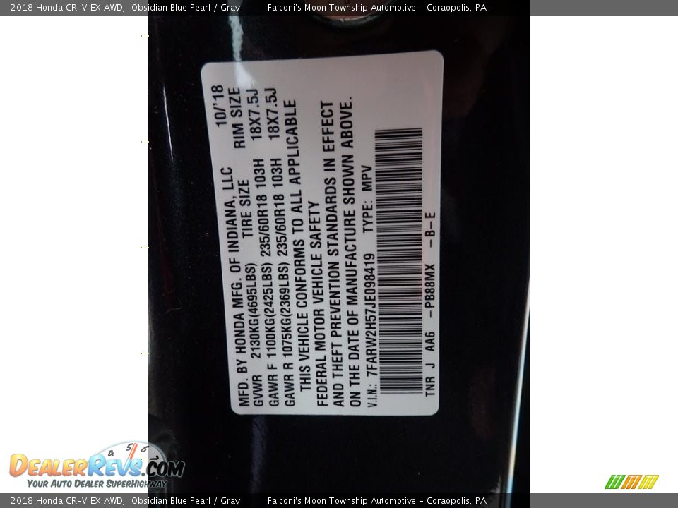 2018 Honda CR-V EX AWD Obsidian Blue Pearl / Gray Photo #23