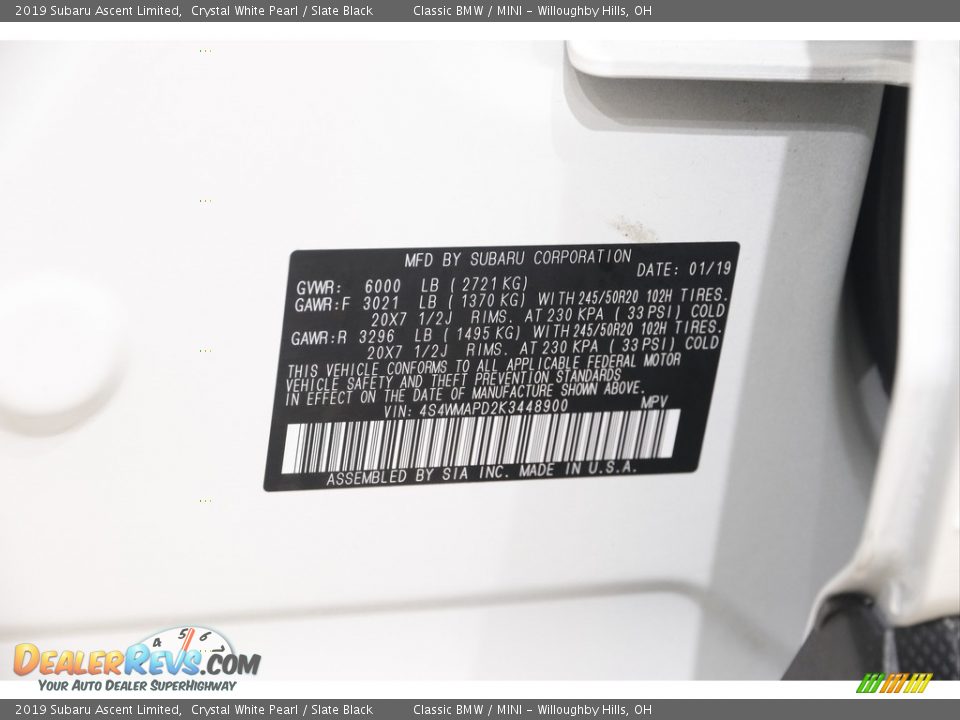 2019 Subaru Ascent Limited Crystal White Pearl / Slate Black Photo #31