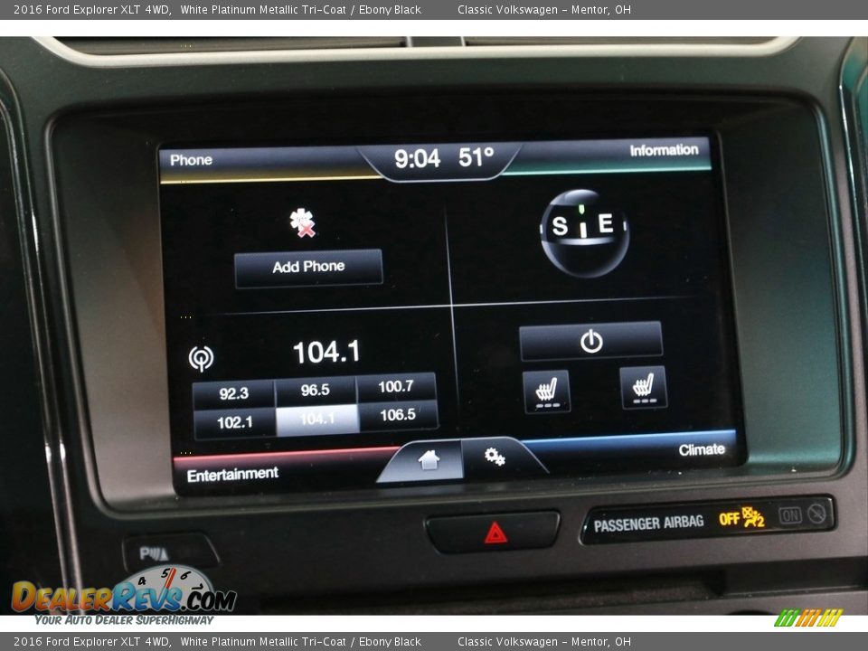 2016 Ford Explorer XLT 4WD White Platinum Metallic Tri-Coat / Ebony Black Photo #11