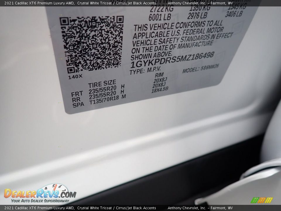 2021 Cadillac XT6 Premium Luxury AWD Crystal White Tricoat / Cirrus/Jet Black Accents Photo #14
