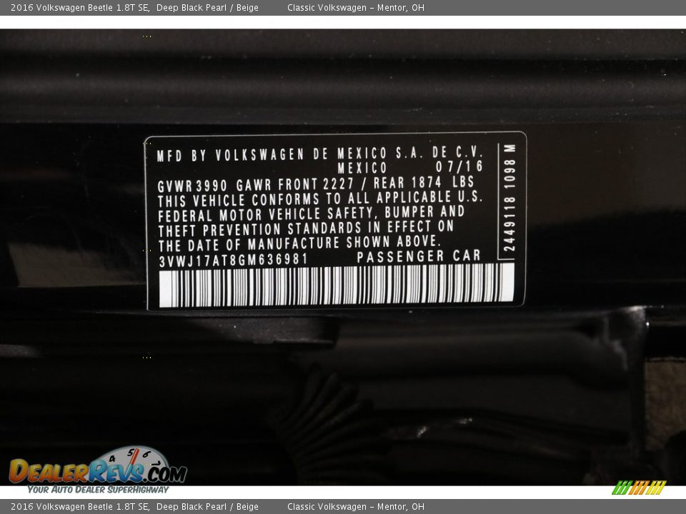 2016 Volkswagen Beetle 1.8T SE Deep Black Pearl / Beige Photo #20