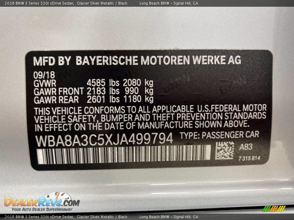 2018 BMW 3 Series 320i xDrive Sedan Glacier Silver Metallic / Black Photo #36