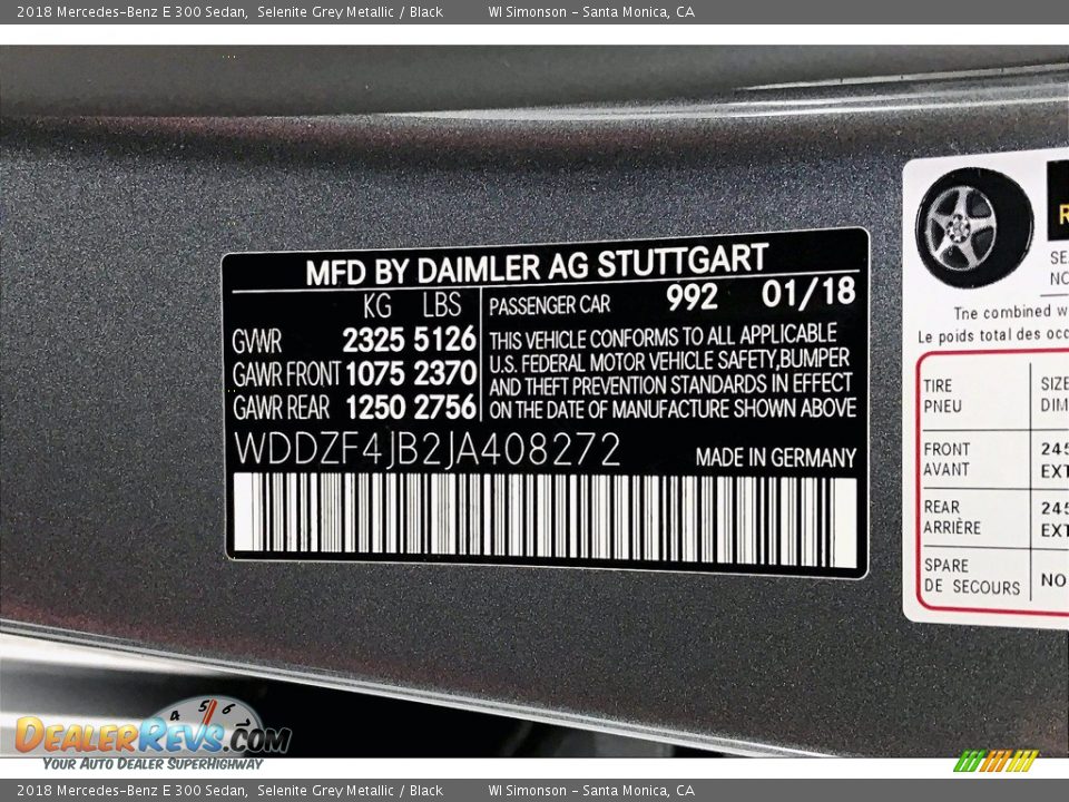 2018 Mercedes-Benz E 300 Sedan Selenite Grey Metallic / Black Photo #33