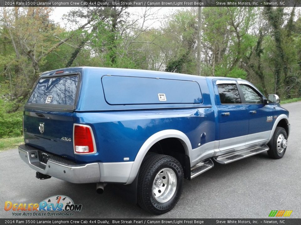2014 Ram 3500 Laramie Longhorn Crew Cab 4x4 Dually Blue Streak Pearl / Canyon Brown/Light Frost Beige Photo #6