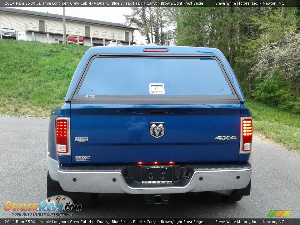 2014 Ram 3500 Laramie Longhorn Crew Cab 4x4 Dually Blue Streak Pearl / Canyon Brown/Light Frost Beige Photo #8