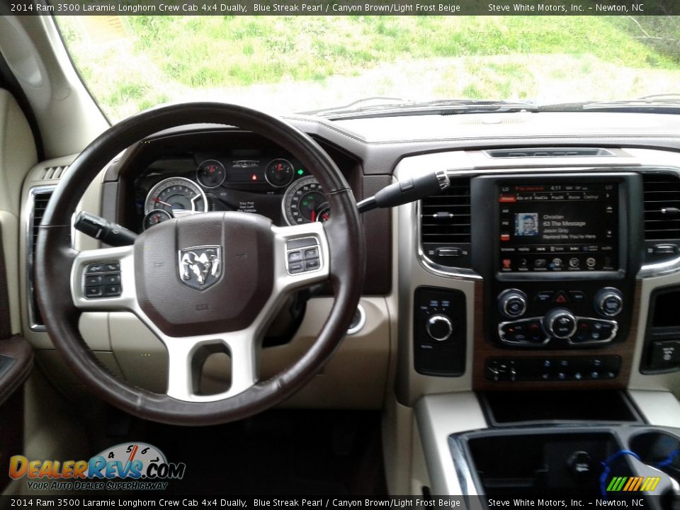 2014 Ram 3500 Laramie Longhorn Crew Cab 4x4 Dually Blue Streak Pearl / Canyon Brown/Light Frost Beige Photo #22