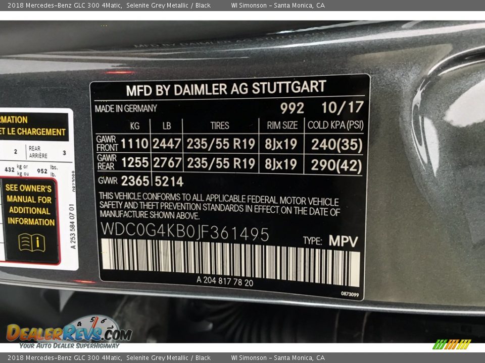 2018 Mercedes-Benz GLC 300 4Matic Selenite Grey Metallic / Black Photo #11